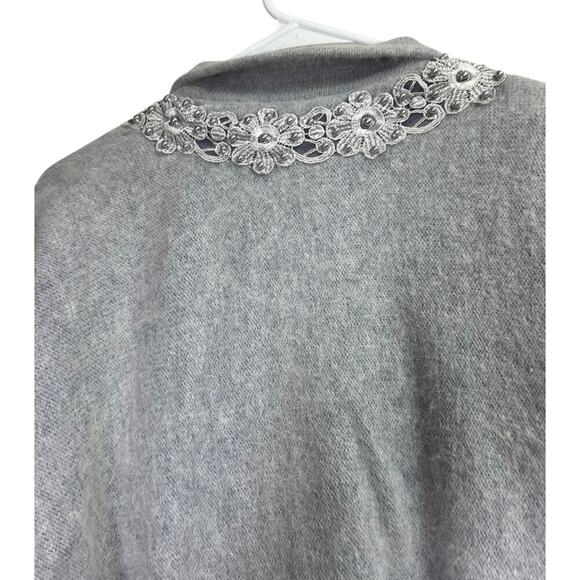Beldini Vintage Gray Angora Beaded Sweater Cardigan Medium - Picture 15 of 16